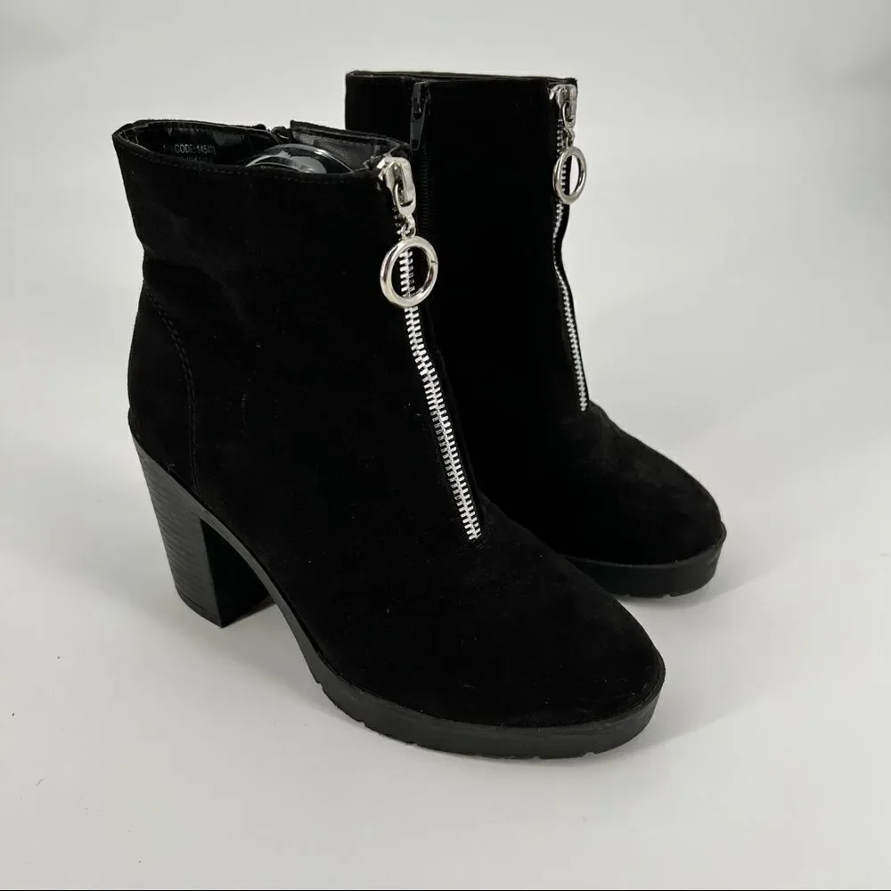 Primark Wide Fit‎ Suede Bootie Size 6 chunky Y2k inspired zipper front disco
